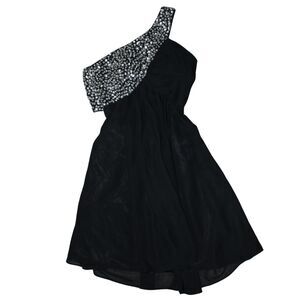 Black One Shoulder Rhinestone Embellished Cocktail Dress Y2K Formal Party
